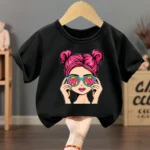 Summer Girls Casual T Shirts Fashion Printed Children's Short Sleeve Tops Kids Breathable Comfy Outdoor Tee Black Pink White - Image 8