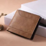 Men Vintage Leather Wallet Bifold Short Wallet RFID Blocking Slim Card Holder ID Window Coin Pocket Vintage Brown Purse