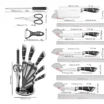 ZENG Stainless Steel Kitchen Knife Set Sharp Non-Stick Coated Chef Knives with Sharpener for Cutting Slicing Dicing Chopping