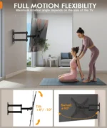 Full Motion TV Wall Mount for 26-55 Inch TVs, Tilt Swivel Articulating Bracket, Single Stud Design Fits Flat/Curved TVs - Image 4
