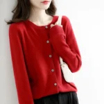 Women's round neck loose fitting slimming cardigan sweater, spring and autumn knitted cardigan, solid color versatile top - Image 12