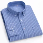 New 100% Cotton Oxford Men’s Shirts Long Sleeves Plaid Soft Regular Fit Formal Dress Shirt Pocket Social Blouse Male Clothes