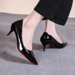 Sexy Pointed Toe Patent Leather High Heels Temperament Girl Red Sole Party Dress Stiletto Pumps Classic Black Work Single Shoes - Image 5