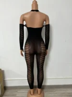 Mesh Jumpsuit For Women Sexy Club,Rhinestone Deep V One Piece - Image 4