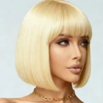Golden elegant and fashionable 12 inch synthetic shoulder length wig, suitable for daily use at role-playing parties