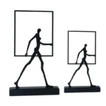 Home Decor Statues Metal Handicraft Abstract Wrought Iron Figures Square Frame Walking People Portrait Cropping Figurines Decor - Image 2