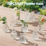 10PCS/SET Retro Relief Mini Glass Vase Crystal Clear European Style Small Vase Set Decorative Elegant Flower Holder