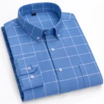 New 100% Cotton Oxford Men’s Shirts Long Sleeves Plaid Soft Regular Fit Formal Dress Shirt Pocket Social Blouse Male Clothes