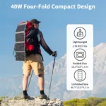 MHPOWOS 40W Portable Solar Panel Charger with Triple Output (USB-C/USB-A/DC), 23% High-Efficiency for Camping Phone Power Bank - Image 2