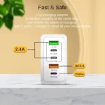 120W Fast Charger 5 Ports USB C PD Charger Quick Charge 3.0