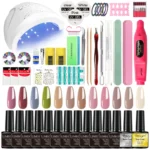 Nail Gel Polish Kit with Nail Drill and UV Light for Beginner Whole Nails Set Professional Manicure Salon & Home Art Tools Kit