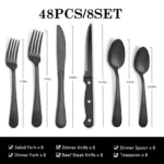 KOOMADE 48PCS Flatware Set Steak Knives Kitchen Utensils and Cutlery of High Quality Construction with Practical Metal  Handles - Image 8