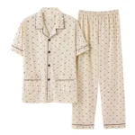 100% Cotton Button up Top and Pants Men’s Plus Size Pajamas Loungewear Casual Simple Fashion Youth Sleepwear Homewear 2PCS Set