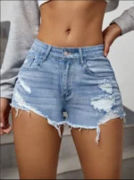 Ripped Raw Denim Shorts For Women Fashion A-line Hem Female Summer Hot Pants - Image 8