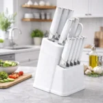 13Pcs Professional Kitchen Knife Block Set with 6 Steak Knives, High Carbon Stainless Steel Knives with Black Non-Stick Coating, - Image 8