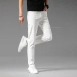 Luxury Men's White Slim Jeans Spring Summer New 98% Cotton Stretch - Image 2