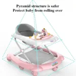 2 in 1 Baby Walker with Music & Light Spinning Toy Dining Tray Safety Brake Floor Mats Push Handle Baby Push Walker Anti-slip - Image 5