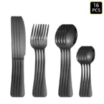 4/6/16/24pcs Black stainless steel cutlery 1010 round handle knife, fork and spoon cutlery set suitable for home and hotel - Image 2