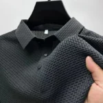 2025 Men's Business Casual Short Sleeved Bone Flower Solid Color POLO Shirt Fashion Breathable Comfortable Summer Versatile Top - Image 5
