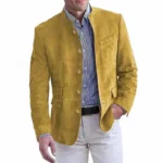 Autumn Winter Men'S Casual Blazer Jacket Stand Collar Long Sleeve Solid Color Single Breasted Button Fashion Jackets - Image 10
