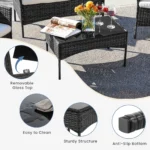 JHK 4 Piece Outdoor Patio Furniture Set with Soft Cushion and Glass Table Manual Weaving Wicker Rattan Patio Chairs For Garden - Image 3
