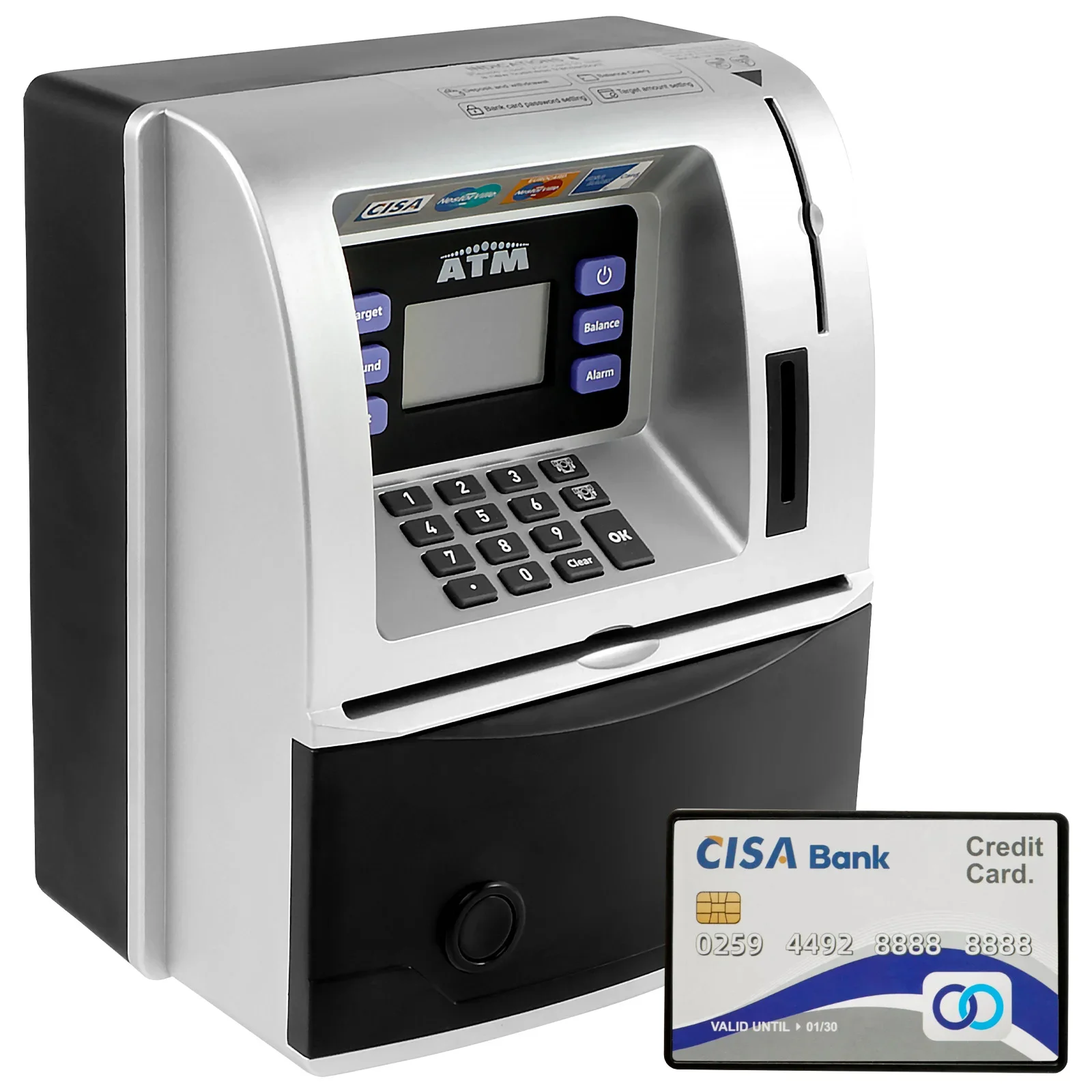 S4f7ecfb5fda4437ab515000a56bca942B.webp ATM Piggy Bank Automatic Mini Safe Coins Cash Saving Money Box Digital Electronic - Image 1
