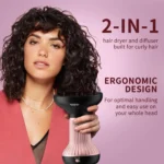 Ceramic Hair Dryer for Curly Hair: Lightweight 2-in-1 Design, Reduces Frizz & Enhances Curls, Portable with Safety Plug - Image 2