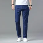Summer new men’s micro elastic straight leg denim pants