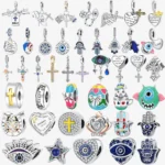 925 Sterling Silver Hamsa Hand Cross Dangle Charms Fit Original Bracelet Beads Faith Jewel plata de leyry DIY Easter Gift