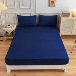 Kuup Polyester 3pcs Solid Color Queen Size Bedding Set - Fitted Sheet & Pillowcases with Elastic Band Mattress Cover - Image 7