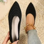 New 2024 Pointed Toe Flat Office Boat Solid Color Knitted Slip on Shoes Casual Ballet Flats Shoes Women Loafers Zapatos De Mujer - Image 4