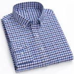 New 100% Cotton Oxford Men’s Shirts Long Sleeves Plaid Soft Regular Fit Formal Dress Shirt Pocket Social Blouse Male Clothes