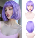 Center-parted black bob hairstyle synthetic wig for Halloween party cosplay wig daily high-temperature hair accessory - Image 14
