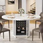 47" Round Dining Table with Storage, White Faux Marble Kitchen Tables for 4-6 People, Modern Dining Room Table, Customized