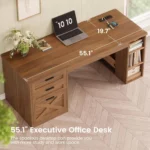 55.1" Executive Office Desk with 3 Drawers, Farmhouse Computer Desk with File Drawer & Storage Shelves, Home Office, Customized - Image 6