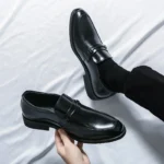 Men's Formal Leather Shoes Classic Style Slip On Loafers Round Toe Breathable Non-Slip Business Dress Wedding Office Casual Shos - Image 5
