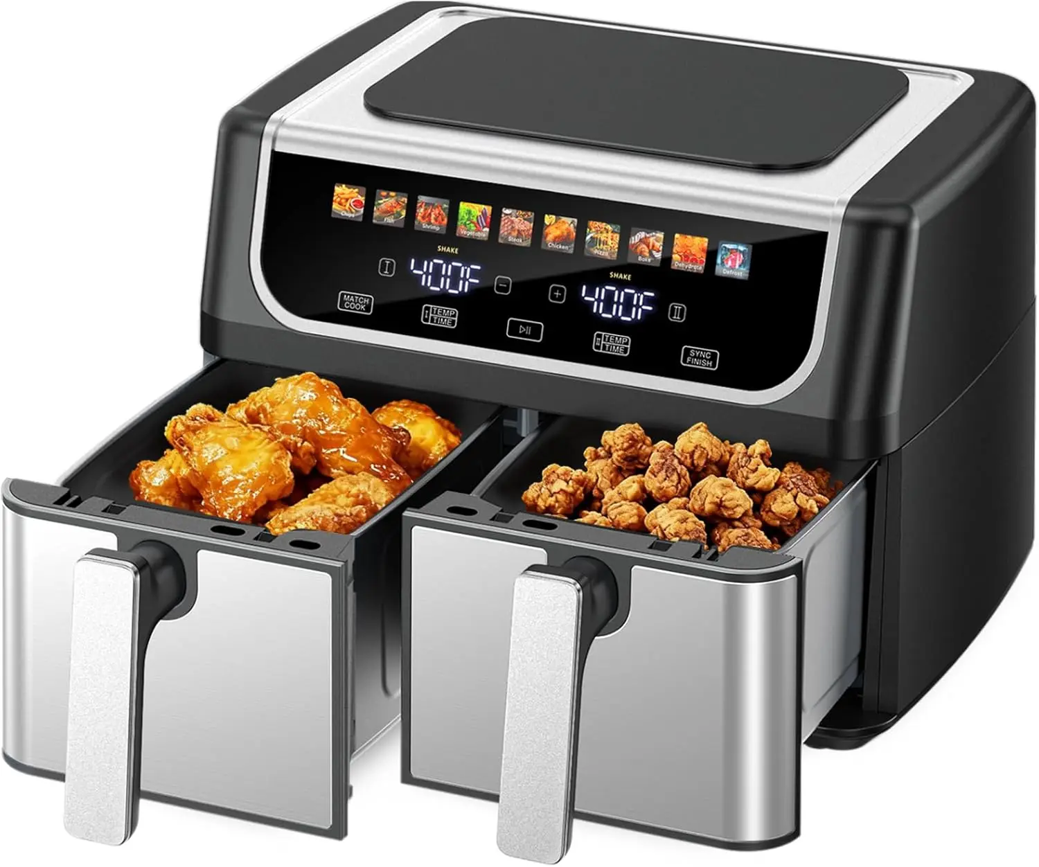 S551cbdccb5c9474c82c5e27273e1e0d4D.webp Dual Basket Air Fryer, 9.5 Quart Large Air Fryer with Double Basket, Black - Image 1