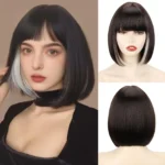 Bob Black Synthetic Wigs Straight Cosplay Short Daily Natural Looking Hair Wig with Bangs Heat Resistant Fiber for Women Afro - Image 13