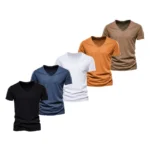 T Shirt Men Casual Solid Color Slim Fit V-neck - Image 12