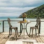 3-Piece Outdoor Bistro Set w/Leaf Design, Rust-Resistant Cast Aluminum Table and Chairs for Balcony Backyard Garden - Image 2