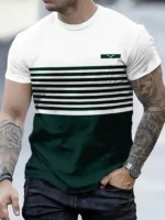 Summer classic men's T-shirt: Outdoor round-neck short-sleeved top with striped print, loose street men's T-shirt with additiona - Image 8