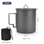 Titanium Camping Mug with Folding Handle Lightweight Portable Outdoor Cup Cooking set Cookware for Hiking Travel - Image 16