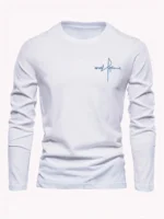 100% pure cotton men's long sleeved round neck loose casual letter cross pattern printed spring and autumn versatile T-shirt top - Image 2