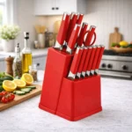 13Pcs Professional Kitchen Knife Block Set with 6 Steak Knives, High Carbon Stainless Steel Knives with Black Non-Stick Coating, - Image 7