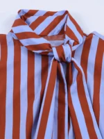 Women’s Loose Fit Striped Shirt Bow Single Breasted Simple Casual Female Top