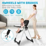 Sejoy Baby High Chair Adjustable with 5-Point Harness 3-Tier Tray & Wheels CE/CPC Certified Children's Dining Chair - Image 2