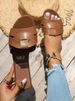 Luxury Designer Women's Flat Slippers Woven Comfortable Women's Shoes Casual Bottom Slippers 2025 New Summer Sandalias Mujer - Image 4