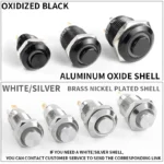 1NO High head Waterproof Metal Push Button Switch LED Light Self-locking/reset 3/6/12/24/220V 8/10/12/16mm Oxidized black