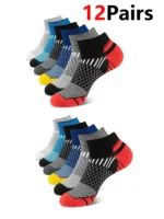 12Pairs High Qualit Athletic Socks Men's Ankle Socks Running Cyclling Waist Honeycomb Design And Firm Sports Leisure Socks Gifts - Image 19