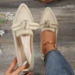 Women Flats 2024 New Knitted Slip Breathable Comfortable Solid Color Shoes Casual Pointed Toe Walking Loafers Sneakers Women - Image 5